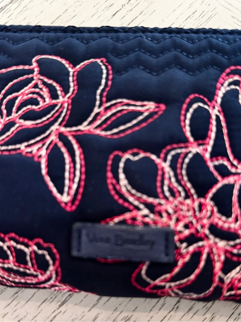 Vera Bradley Classic Navy Quilted Floral Embroidered RFID Zip Around Wallet